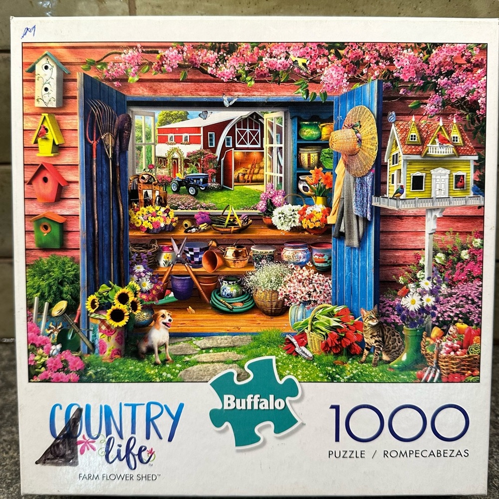 Buffalo Games Country Life Puzzle 1000 Pieces Farm Flower Shed Complete!